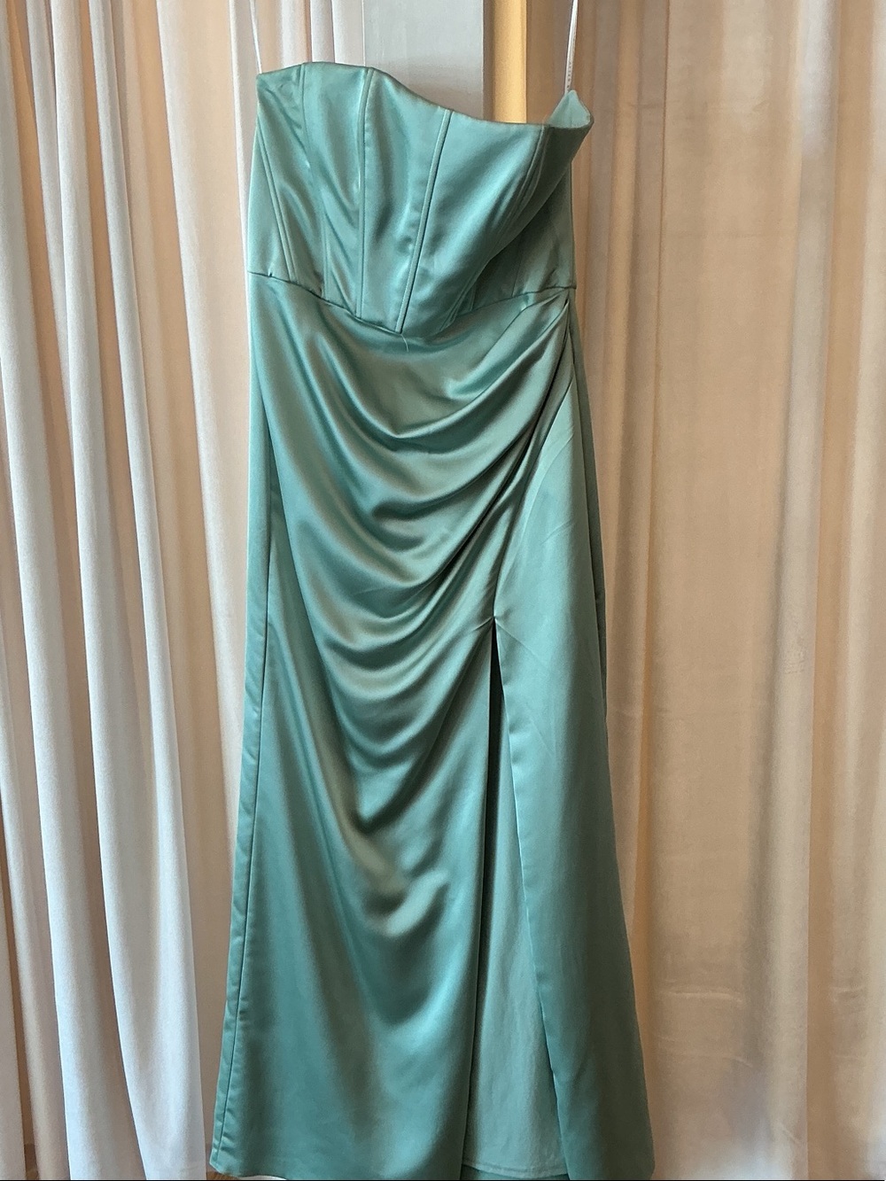 Strapless Satin Evening Gown in Seafoam Green